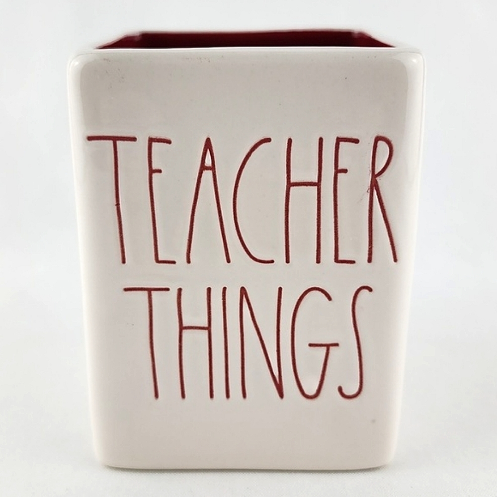 RAE DUNN Artisan White Pens Pencils Stationary Holder Red TEACHER THINGS